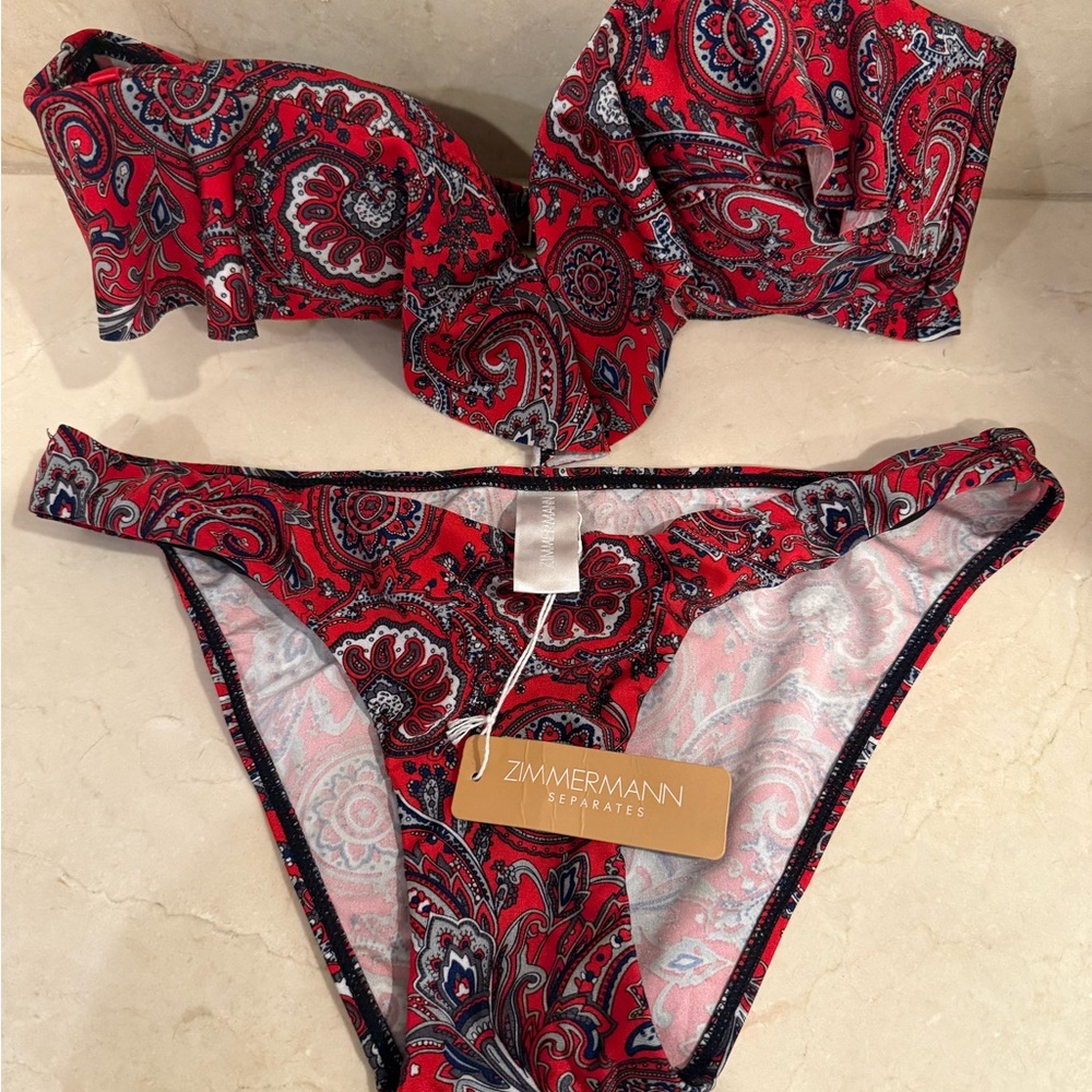 Zimmermann Red and Blue Paisley Bikini